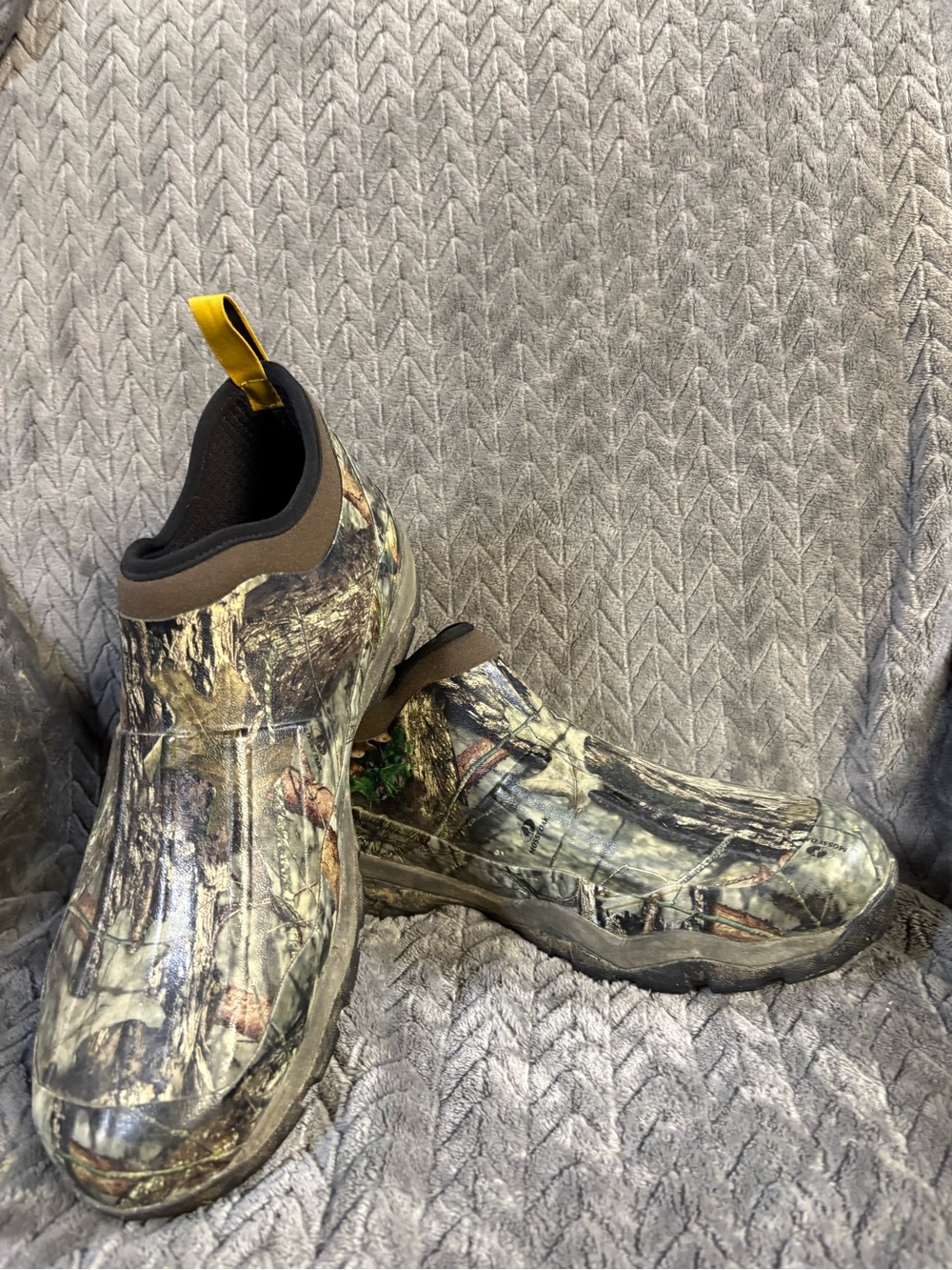 LaCrosse Men's Camo Waterproof Slip-On Hunting Boots with Yellow Pull Tab